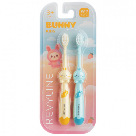 Набор зубных щеток Revyline Bunny Duo, от 3 лет, желтая и голубая